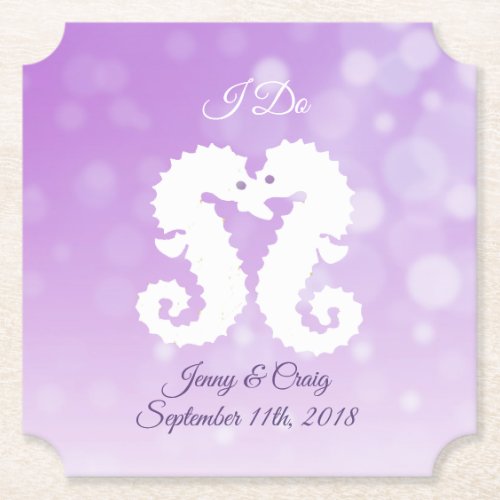 Purple and White Seahorse Wedding Coaster