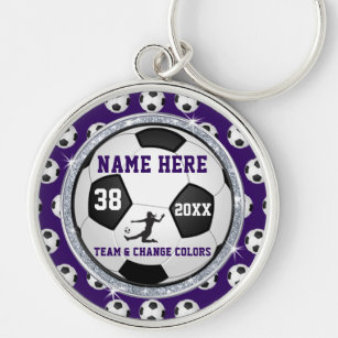 Purple and White Senior Gift Ideas for Soccer Keychain