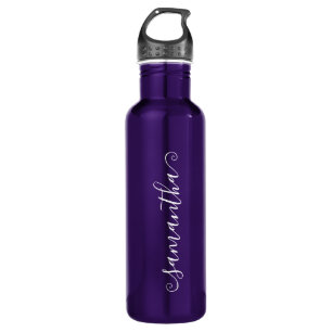 Purple and White Short Curly Swash Signature Name Stainless Steel Water Bottle