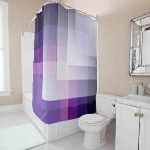 Purple and white shower curtain