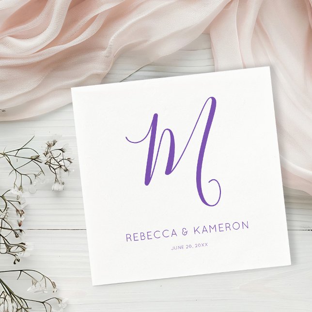 Purple and White Simple Elegant Monogram Napkins (Creator Uploaded)