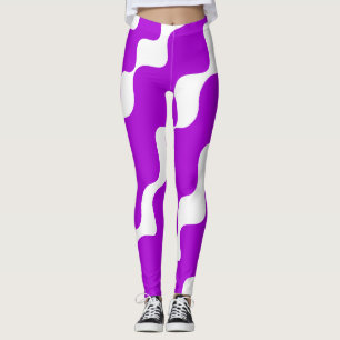 Purple and white slanting waves pattern leggings