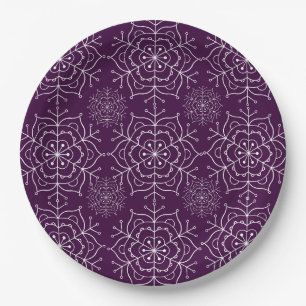 Purple and white snowflake Christmas paper plate