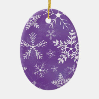 Purple and White Snowflake Pattern Ceramic Ornament