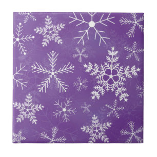 Purple and White Snowflake Pattern Ceramic Tile