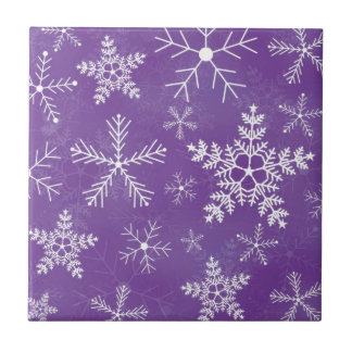 Purple and White Snowflake Pattern Ceramic Tile