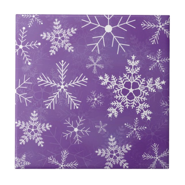 Purple and White Snowflake Pattern Ceramic Tile (Front)