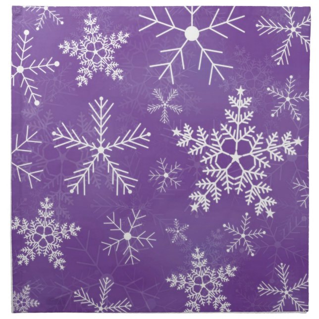 Purple and White Snowflake Pattern Cloth Napkin (Front)