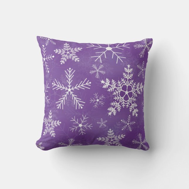Purple and White Snowflake Pattern Throw Pillow (Front)