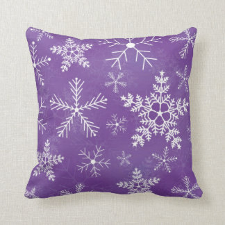 Purple and White Snowflake Pattern Throw Pillow