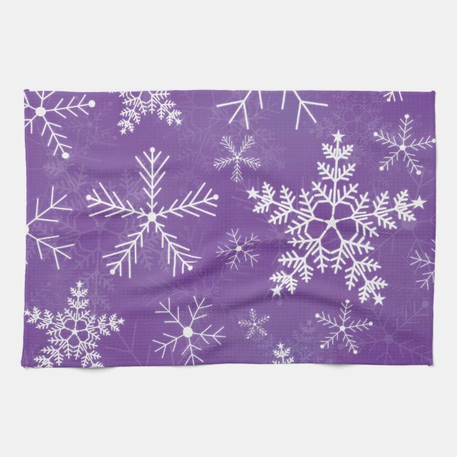 Purple and White Snowflake Pattern Towel (Horizontal)