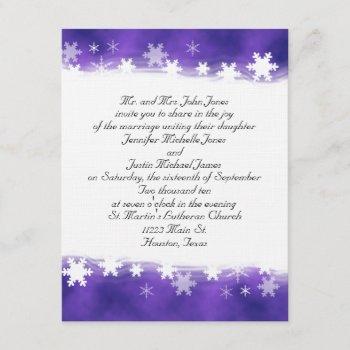 Purple And White Snowflake Wedding Invitation by Lilleaf at Zazzle