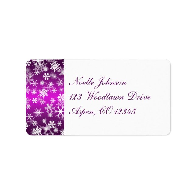 Purple and White Snowflakes Address Label (Front)