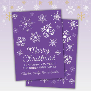 Purple and White Snowflakes Christmas Holiday Card