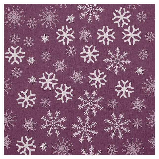 Purple and White Snowflakes Pattern Fabric (Swatch)