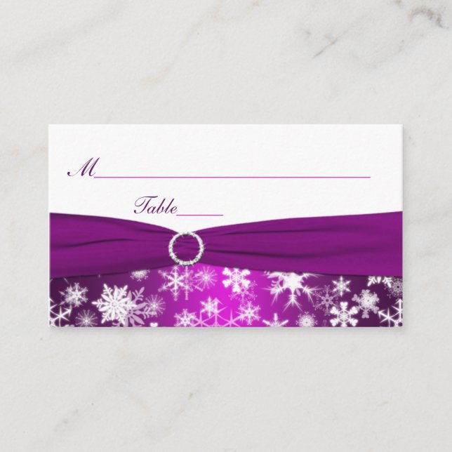 Purple and White Snowflakes Placecards (Front)