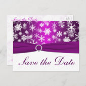 Purple and White Snowflakes Save the Date Postcard (Front/Back)
