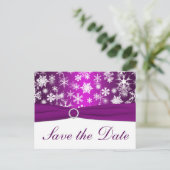 Purple and White Snowflakes Save the Date Postcard (Standing Front)