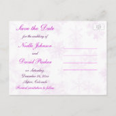 Purple and White Snowflakes Save the Date Postcard (Back)