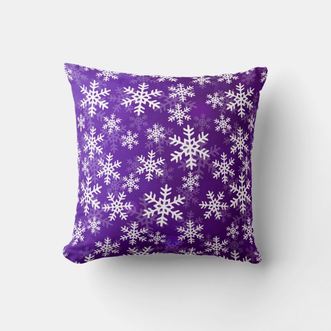 Purple and White Snowflakes Throw Pillow (Front)