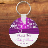 Purple and White Snowflakes Wedding Favor Keychain (Front)