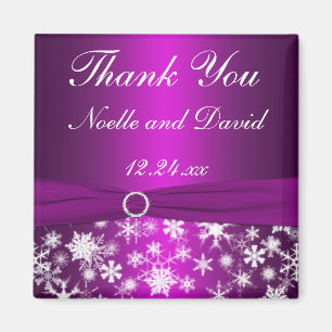 Purple and White Snowflakes Wedding Favor Magnet