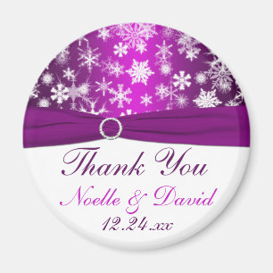 Purple and White Snowflakes Wedding Favor Magnet