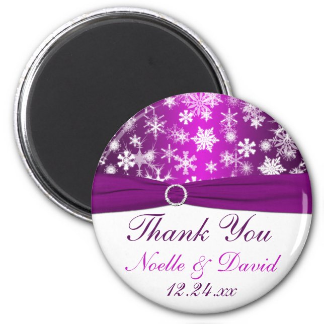 Purple and White Snowflakes Wedding Favor Magnet (Front)