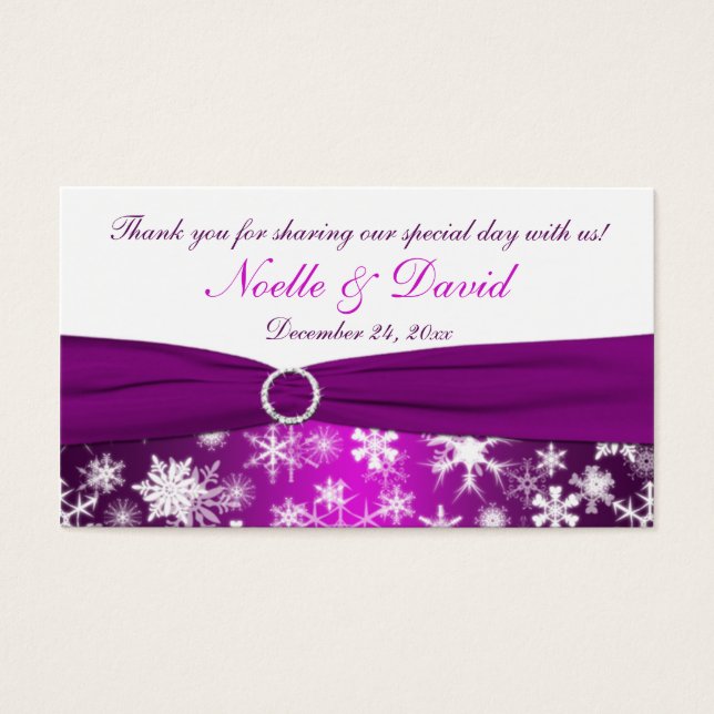 Purple and White Snowflakes Wedding Favor Tag (Front)