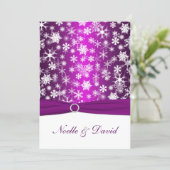 Purple and White Snowflakes Wedding Invitation (Standing Front)