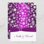 Purple and White Snowflakes Wedding Invitation (Front/Back)