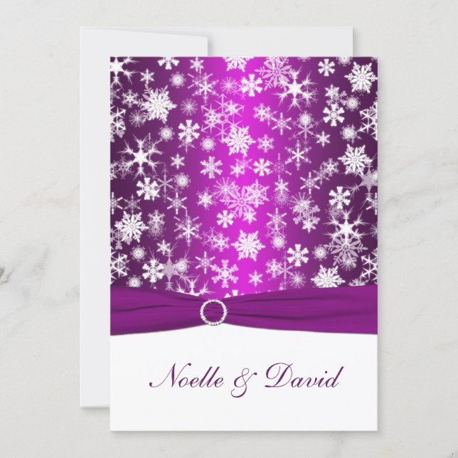Purple and White Snowflakes Wedding Invitation (Front)