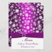 Purple and White Snowflakes Wedding Menu (Front/Back)