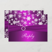 Purple and White Snowflakes Wedding Reply Card (Front/Back)