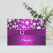 Purple and White Snowflakes Wedding Reply Card (Standing Front)