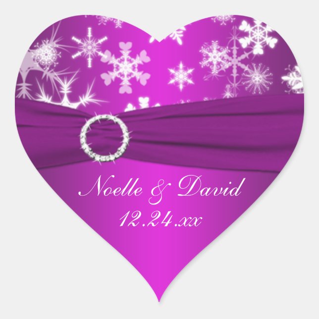 Purple and White Snowflakes Wedding Sticker (Front)