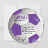 Purple and White Soccer Ball Birthday Party Invitation (Front)