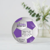 Purple and White Soccer Ball Birthday Party Invitation (Standing Front)