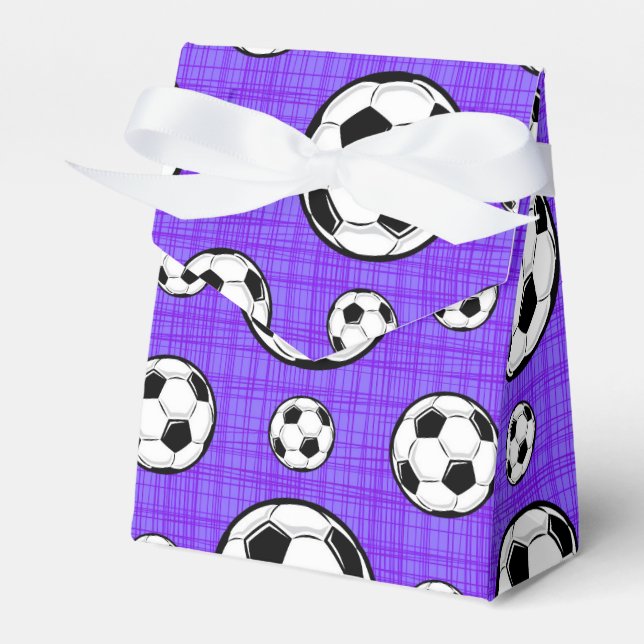 Purple and White Soccer Ball Pattern Favor Boxes (Front Side)