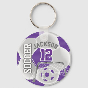 Purple and White Soccer ⚽ Ball  Sport Keychain