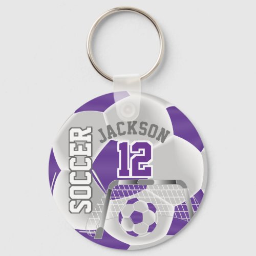 Purple and White Soccer  Ball  Sport Keychain