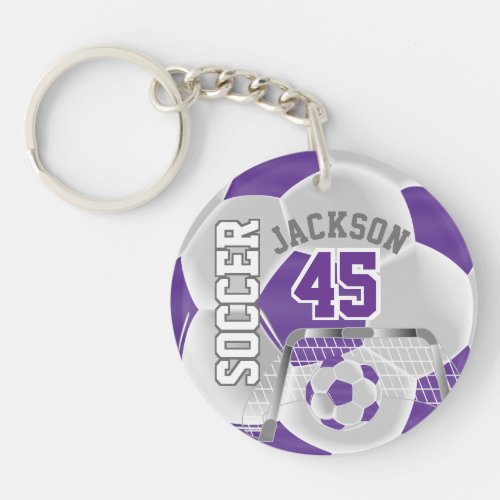 Purple and White Soccer  Ball  Sport Keychain