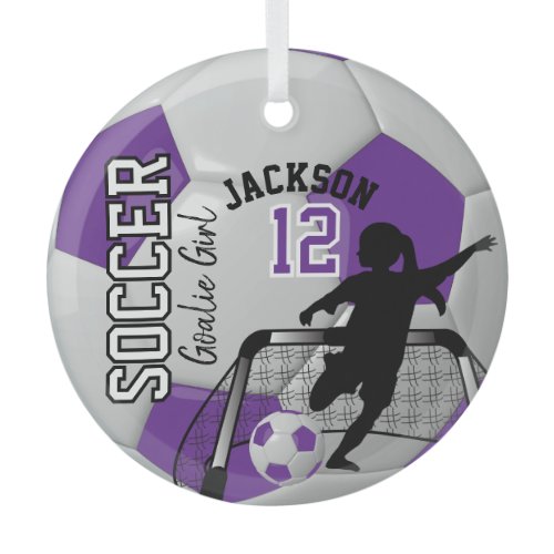 Purple and White Soccer Goalie Girl  ⚽ Glass Ornament