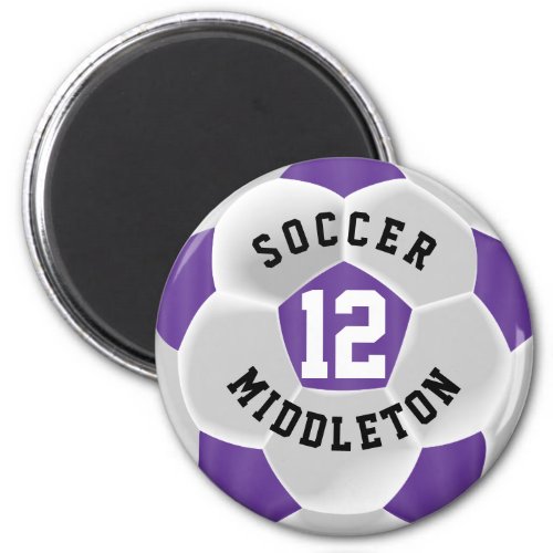 Purple and White  Soccer Sport Ball Magnet