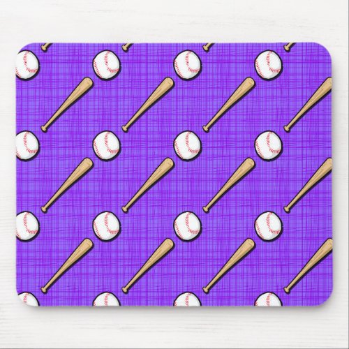 Purple and White Softball Pattern Mouse Pad