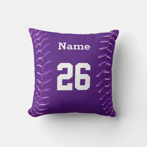 Purple and White Softball Pillow NAME and NUMBER Throw Pillow