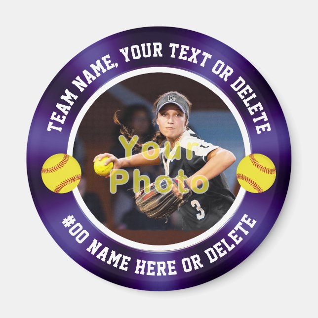 Purple and White, Softball Themed Party Favors Magnet (Front)