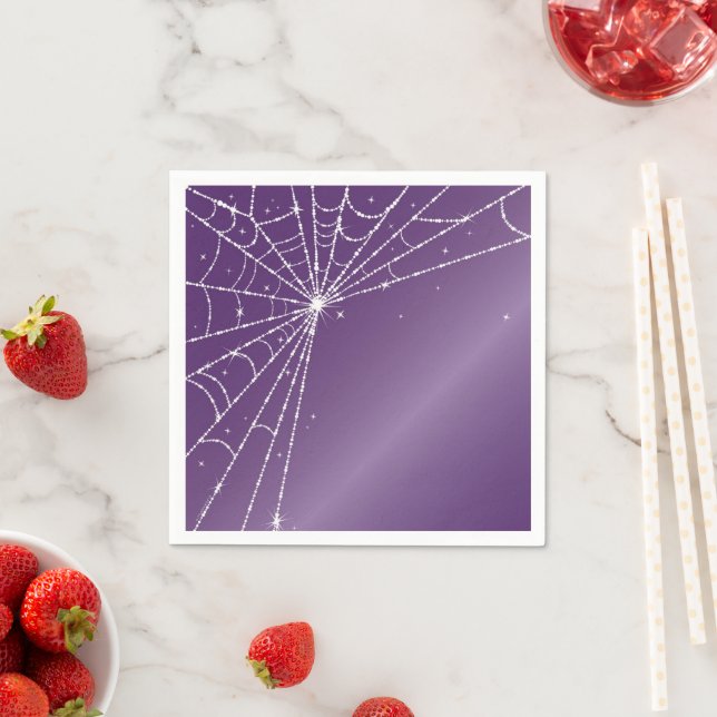 Purple and White Sparkling Diamond Spider Web Napkins (Insitu)