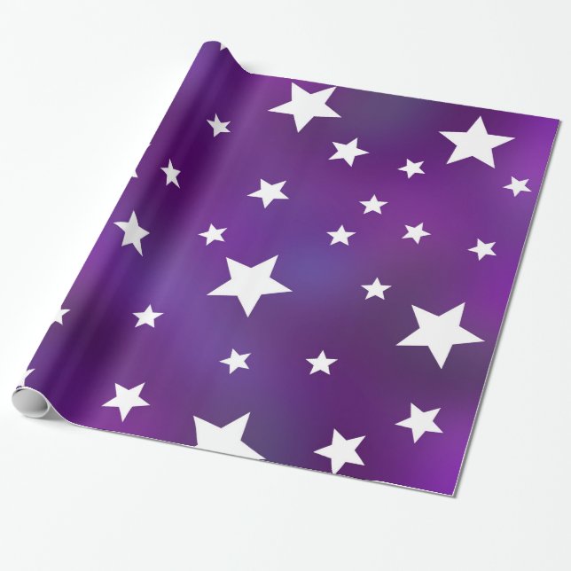 Purple and White Star Pattern Wrapping Paper (Unrolled)