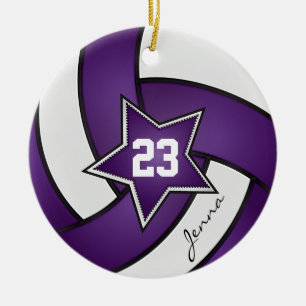 Purple and White Star 🏐 Volleyball Ceramic Ornament